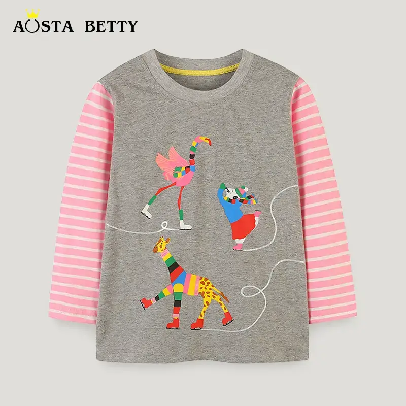 Children Long Sleeve T-Shirt Cartoon Giraffes Cotton Base - Image 2
