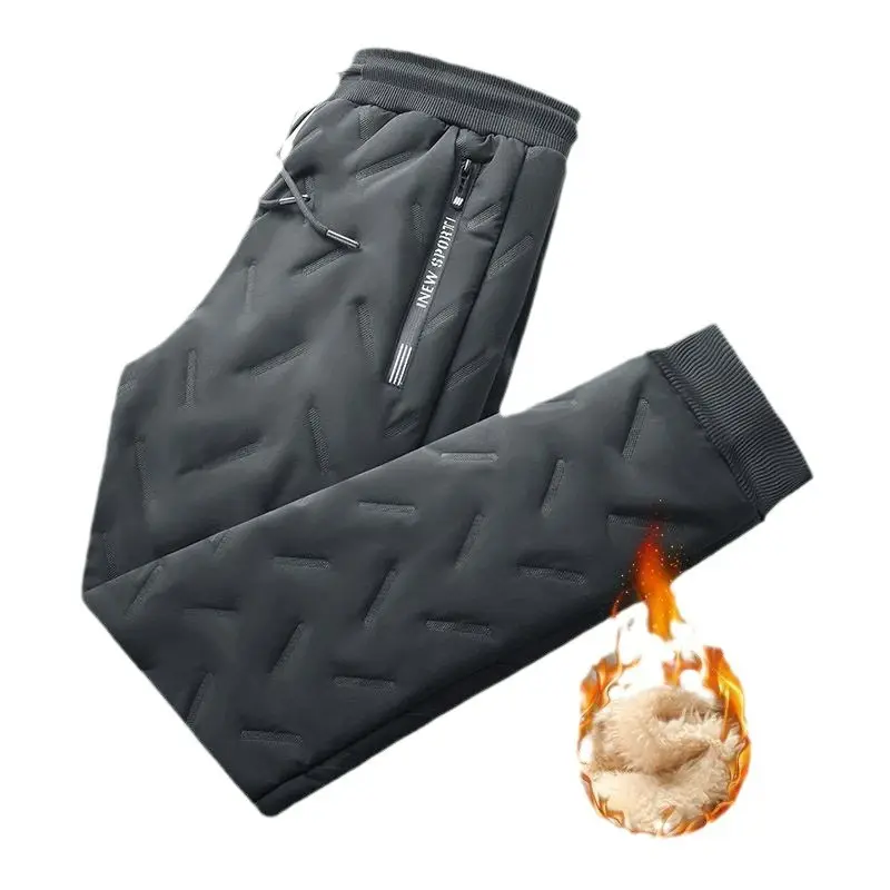Men Winter Fleece Lined Ankle-Tied Pants Black - Image 5
