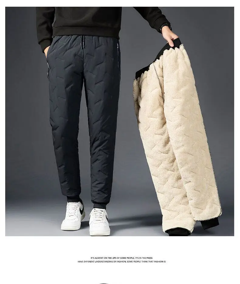 Men Winter Fleece Lined Ankle-Tied Pants Black — feature 19
