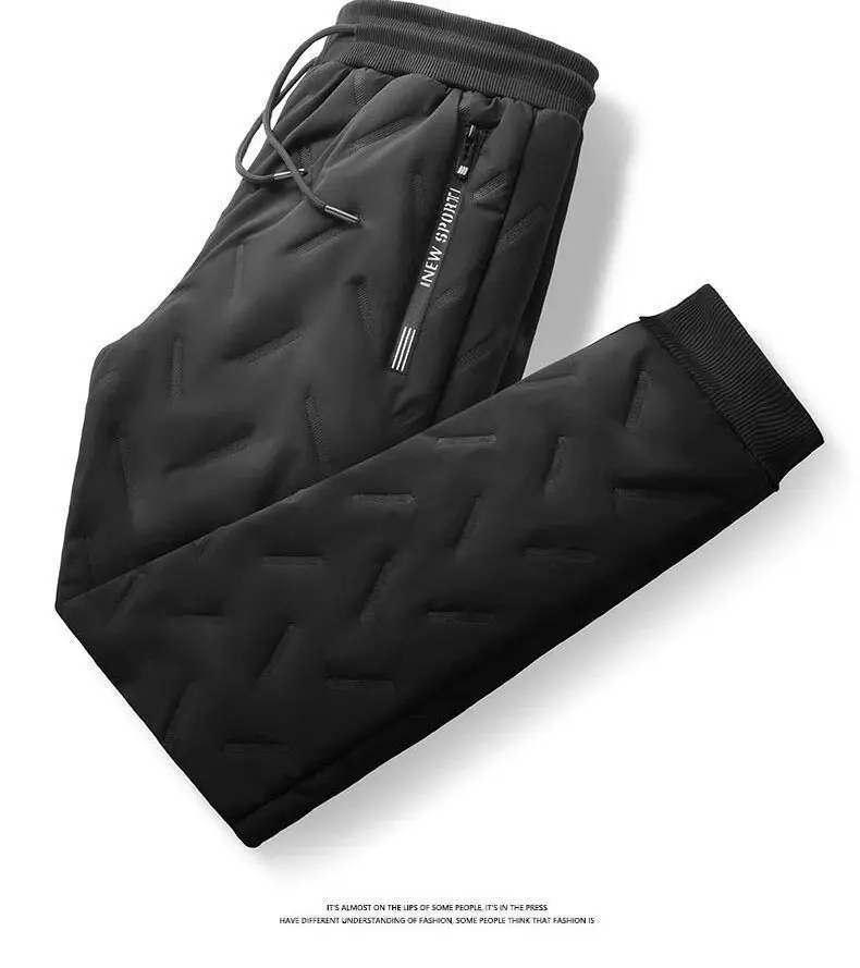 Men Winter Fleece Lined Ankle-Tied Pants Black — feature 20
