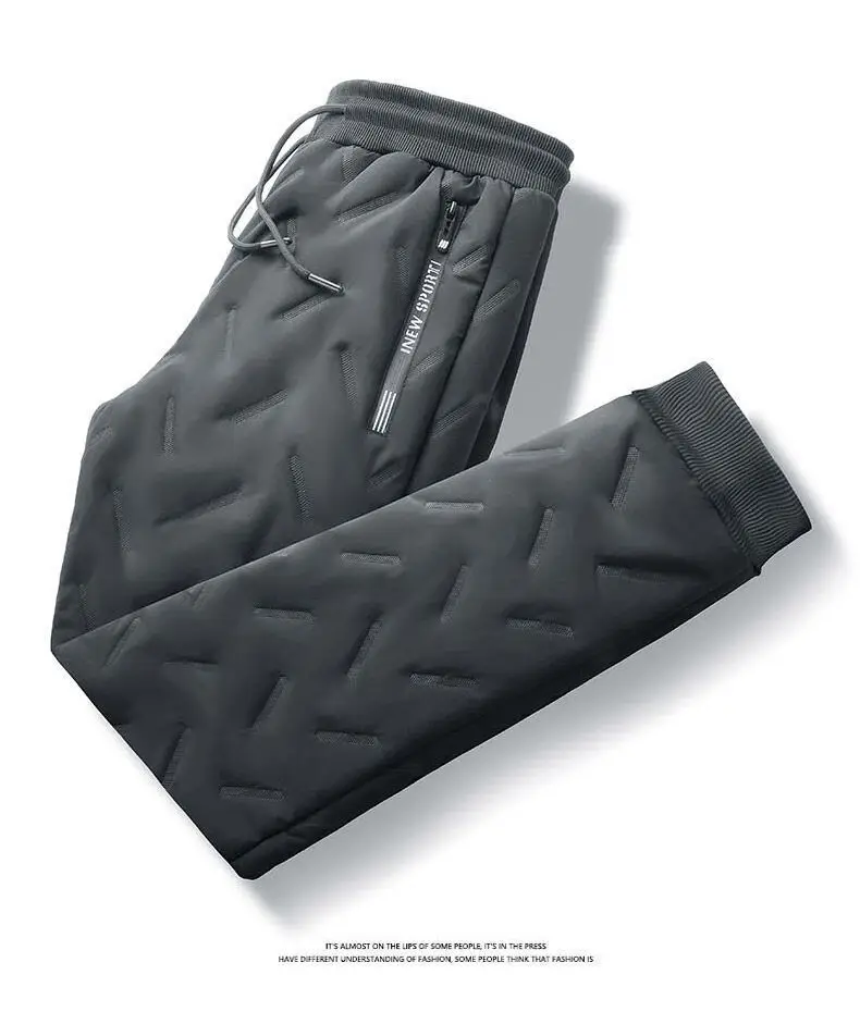 Men Winter Fleece Lined Ankle-Tied Pants Black — feature 21