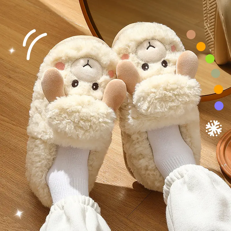 Cotton slippers women's winter home indoor confinement shoes wholesale plush slippers men's warm couple cotton slippers non-slip platform - Image 3
