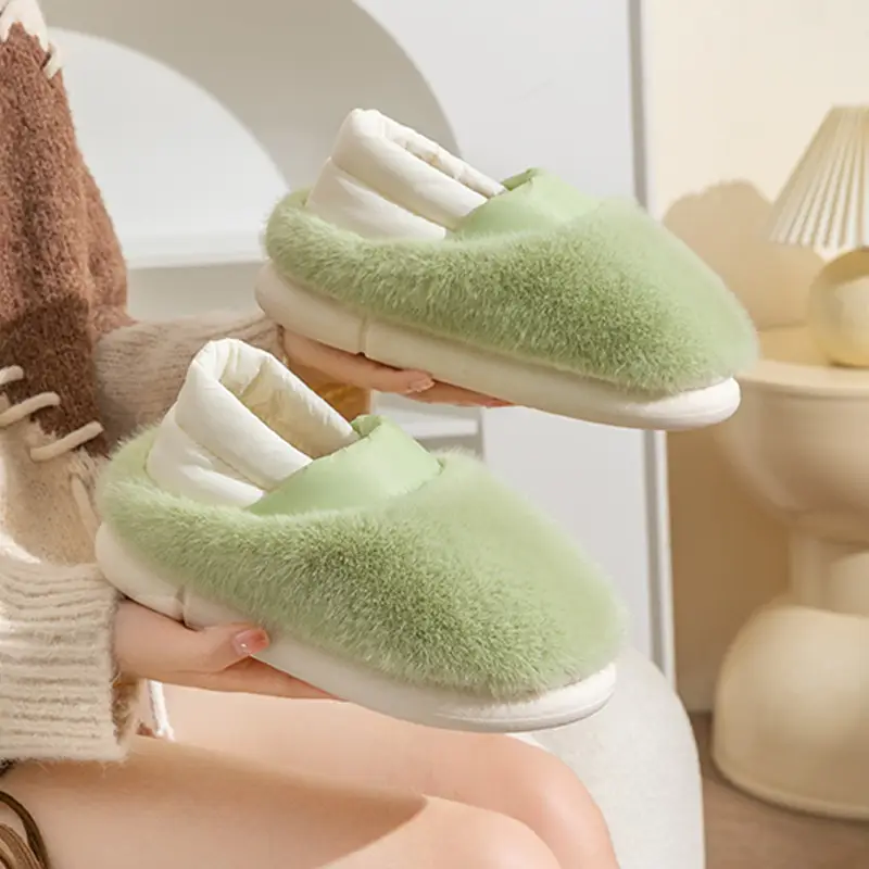 Autumn and Winter Warm Fleece-Lined Maternity Shoes for Women, New Couple's Home Thick-Soled Plush Slippers with a Soft Cushioning Feel and Closed Heel - Image 8