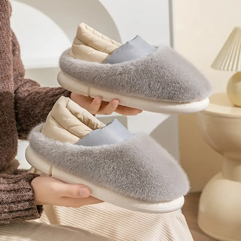 Autumn and Winter Warm Fleece-Lined Maternity Shoes for Women, New Couple's Home Thick-Soled Plush Slippers with a Soft Cushioning Feel and Closed Heel - Image 9