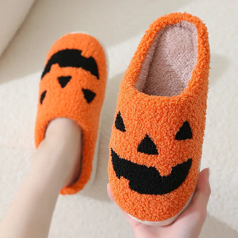 2023 new Halloween pumpkin cartoon warm winter cotton slippers men and women couple home indoor cotton slippers
