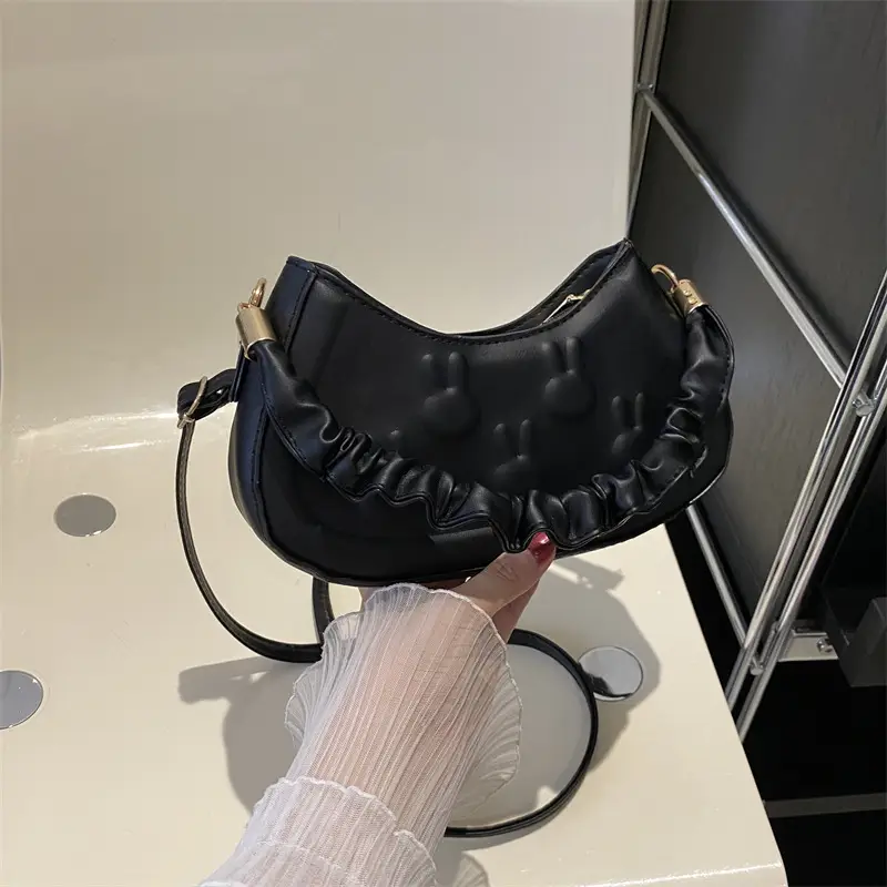Black Embroidered Shoulder Bag for Women - Image 6