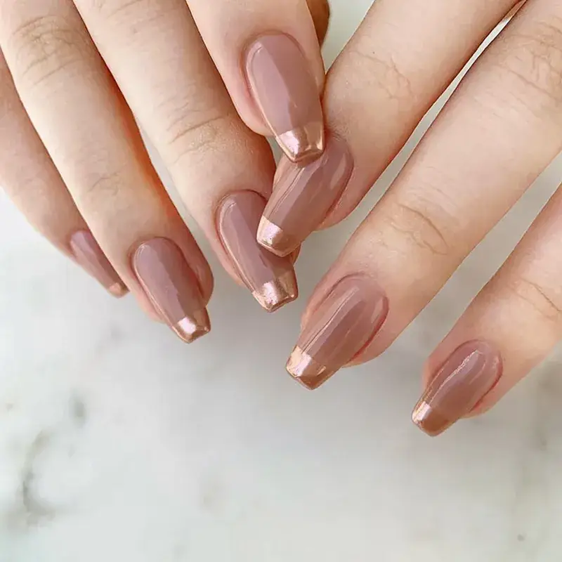 European American Short Ballet Golden French Manicure Fake Nails - Image 7