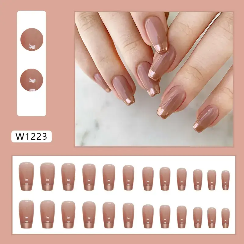 European American Short Ballet Golden French Manicure Fake Nails - Image 3