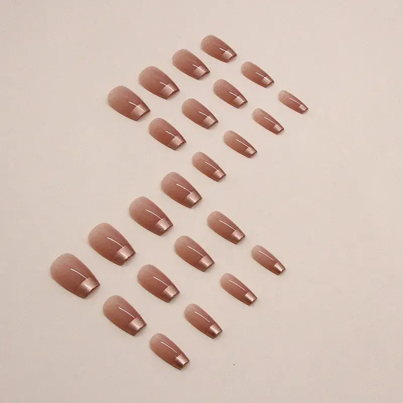 European American Short Ballet Golden French Manicure Fake Nails - Image 4
