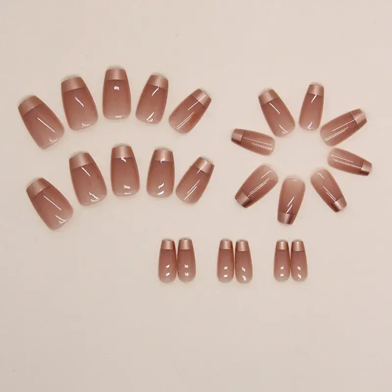 European American Short Ballet Golden French Manicure Fake Nails - Image 5