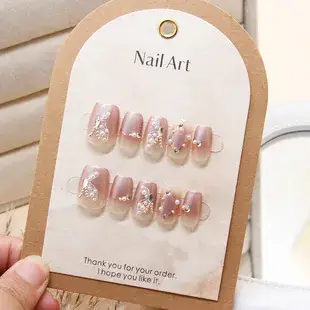 European American Short Ballet Golden French Manicure Fake Nails — feature 15
