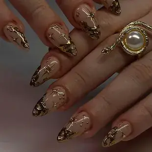 European American Short Ballet Golden French Manicure Fake Nails — feature 2