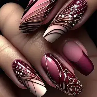 European American Short Ballet Golden French Manicure Fake Nails — feature 6