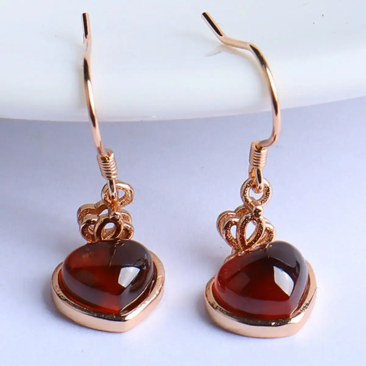 14K Rose Gold Love Inlaid Ear Hooks - Image 3