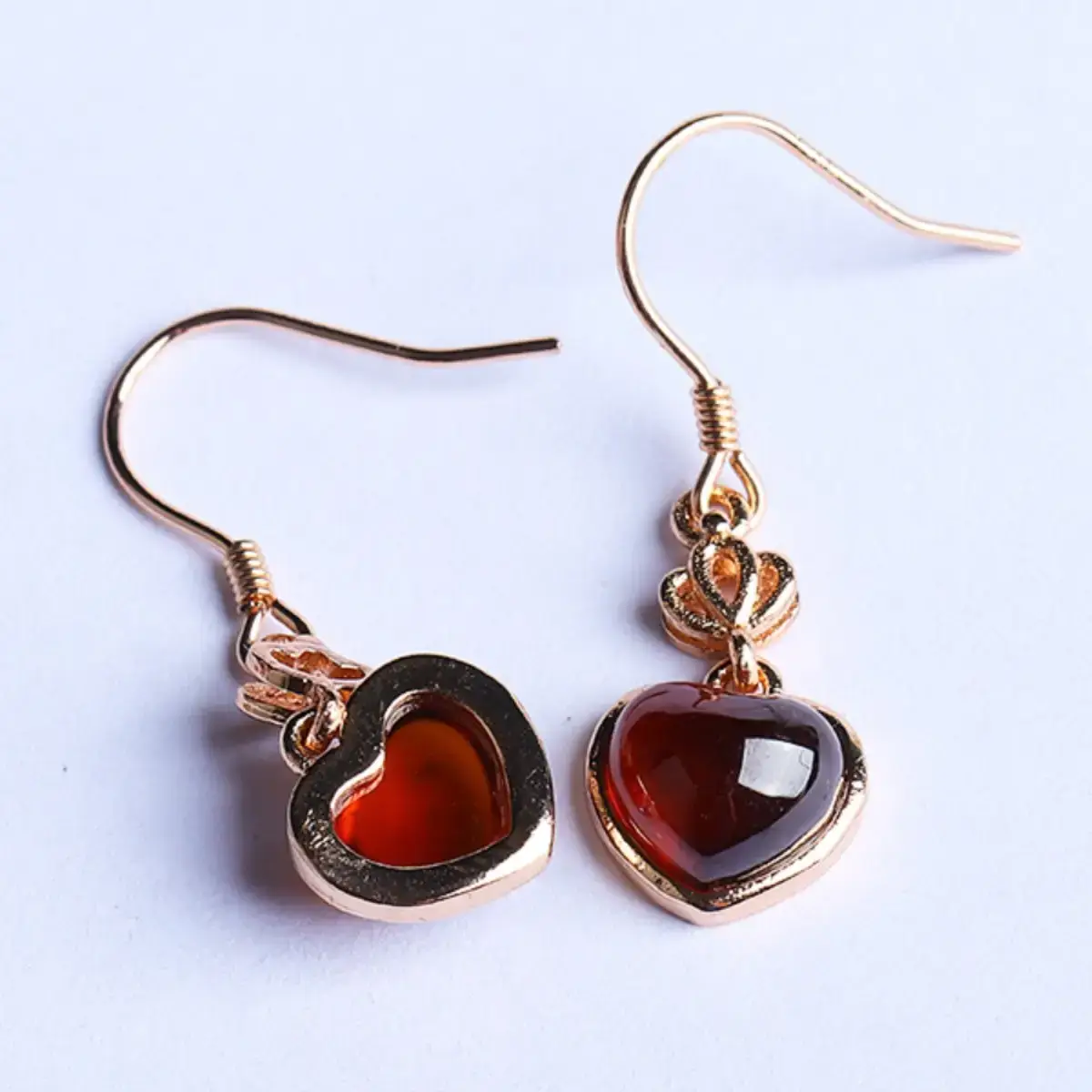 14K Rose Gold Love Inlaid Ear Hooks - Image 4