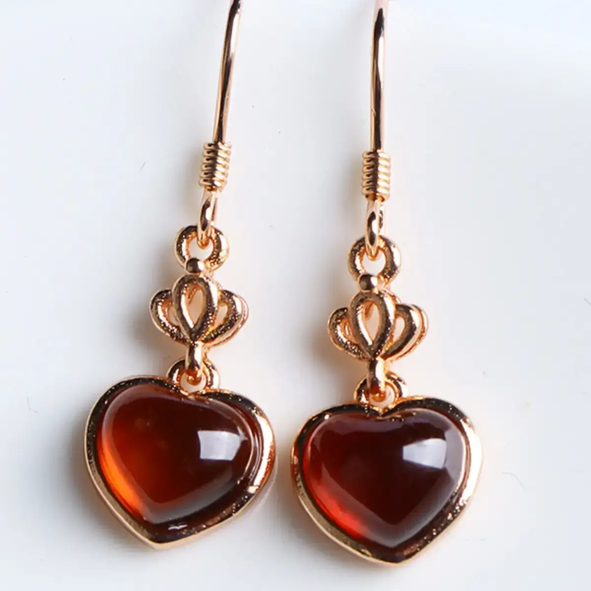 14K Rose Gold Love Inlaid Ear Hooks - Image 5