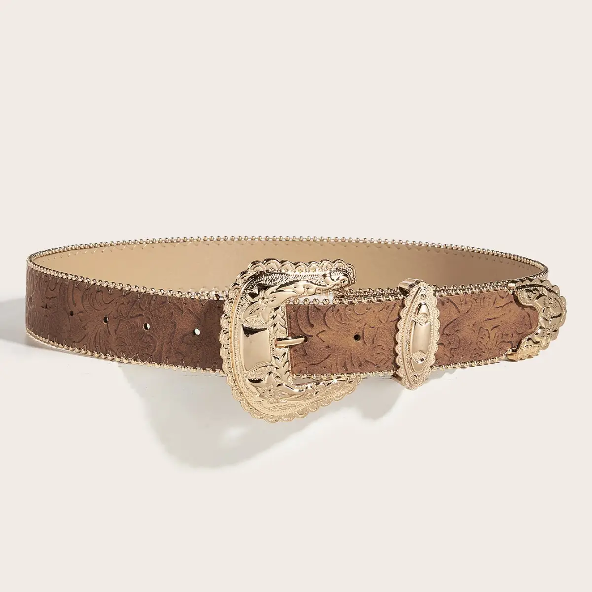 Women's American Retro Brown Leather Belt with Gold Buckle - Image 3