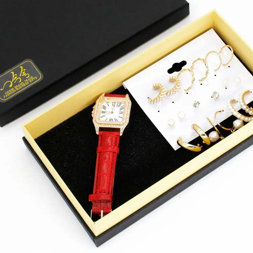 Women's Gold Plated Wristwatch & Earring Set