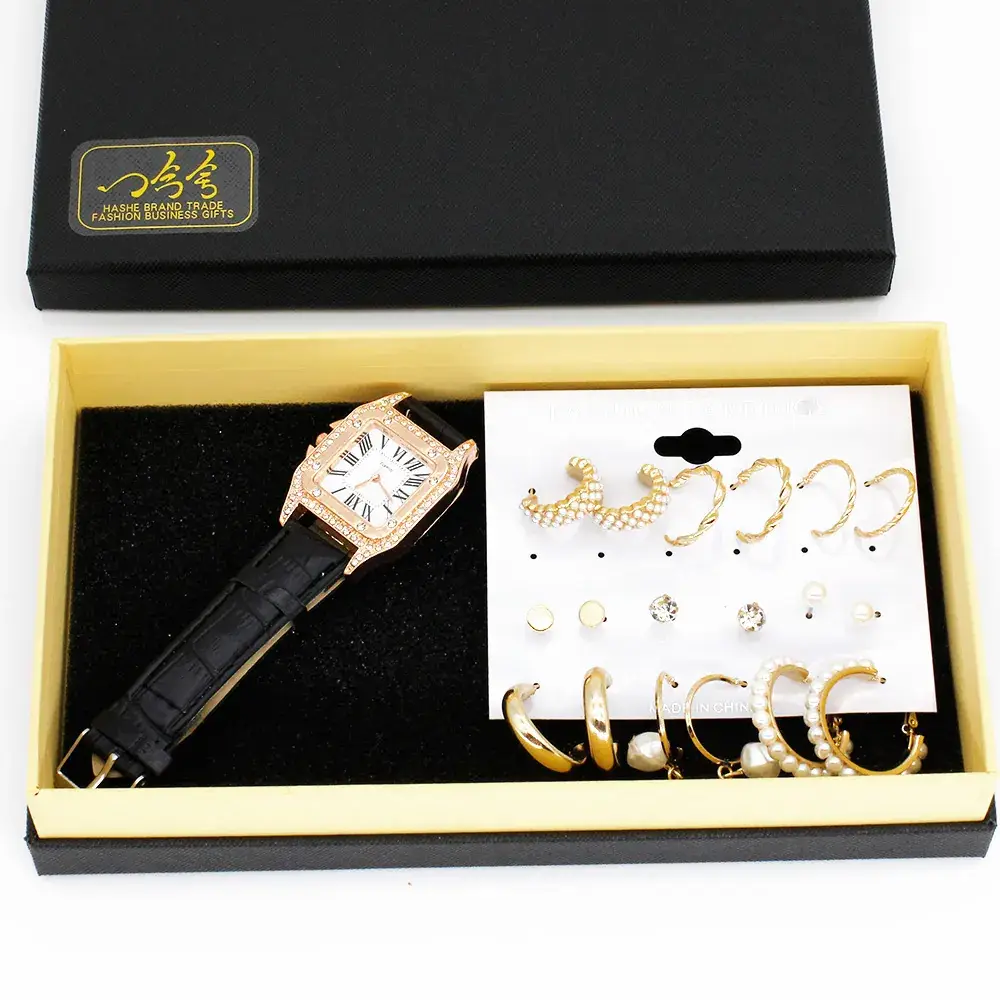 Women's Gold Plated Wristwatch & Earring Set