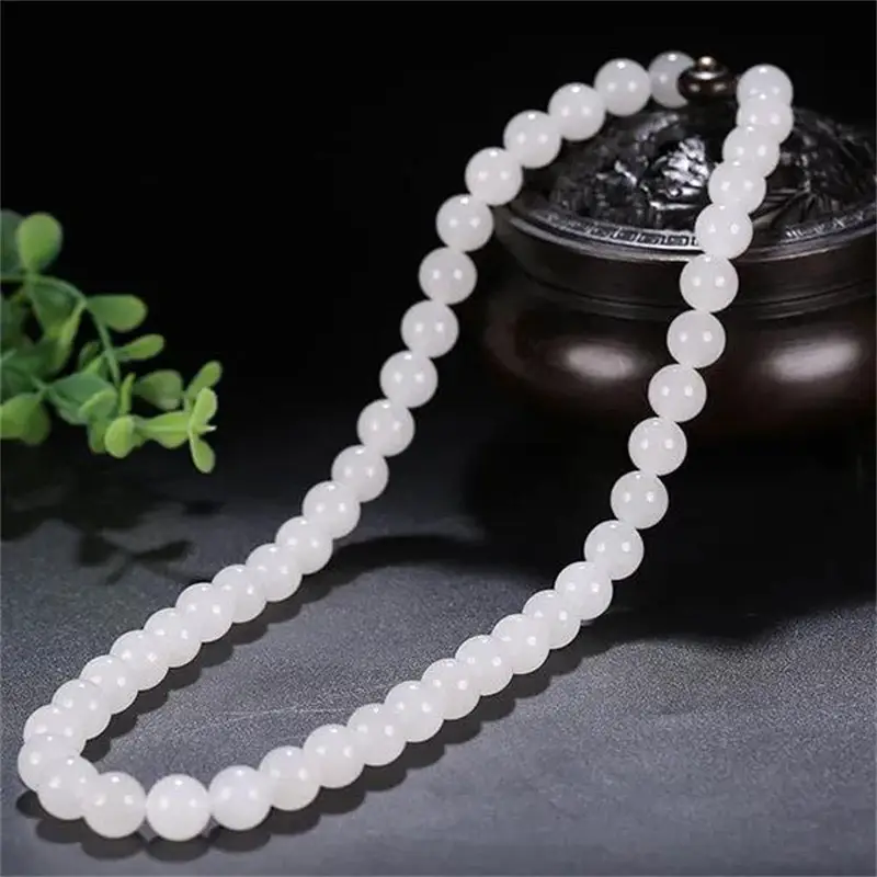 White Jade Round Bead Necklace for Women - Image 3