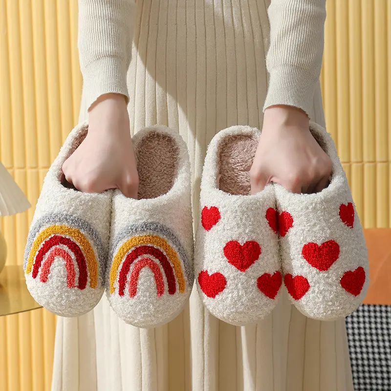 Cross-border New Autumn and Winter Rainbow Cotton Slippers for Men and Women Wholesale Household Non-slip Home Indoor Warm Cotton Shoes for Hair