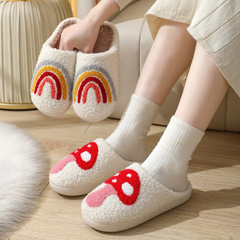 Cross-border New Autumn and Winter Rainbow Cotton Slippers for Men and Women Wholesale Household Non-slip Home Indoor Warm Cotton Shoes for Hair