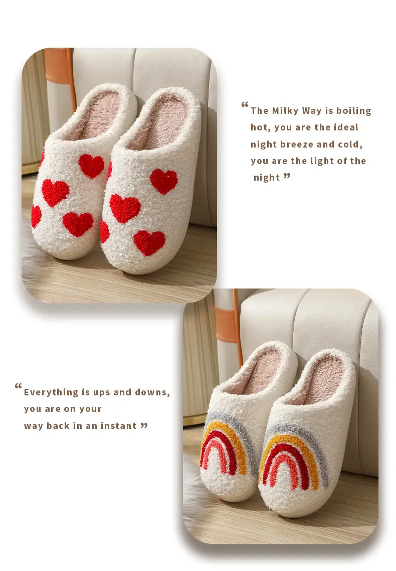 Cross-border New Autumn and Winter Rainbow Cotton Slippers for Men and Women Wholesale Household Non-slip Home Indoor Warm Cotton Shoes for Hair — feature 12
