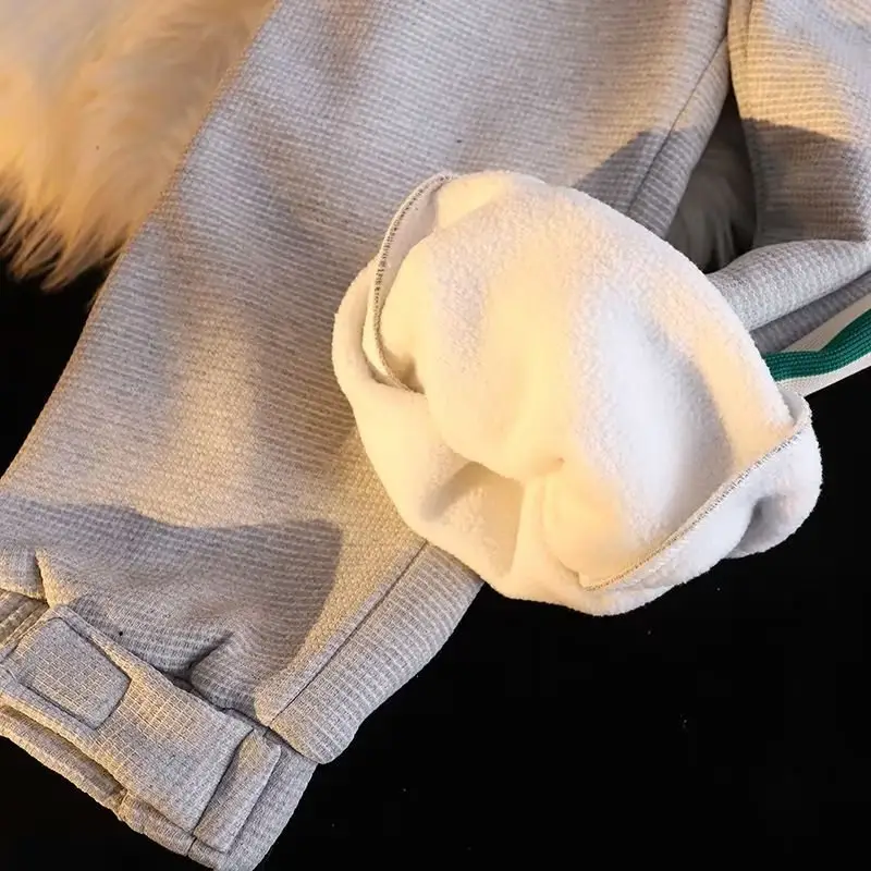 Men Fleece Lined Striped Sweatpants Grey Green - Image 8