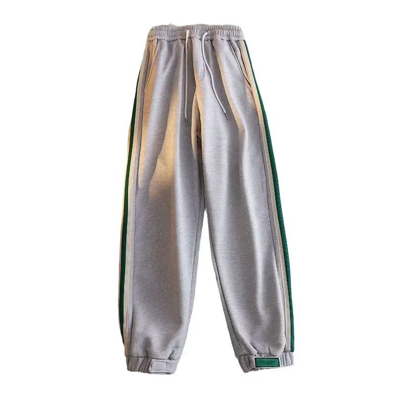 Men Fleece Lined Striped Sweatpants Grey Green - Image 9