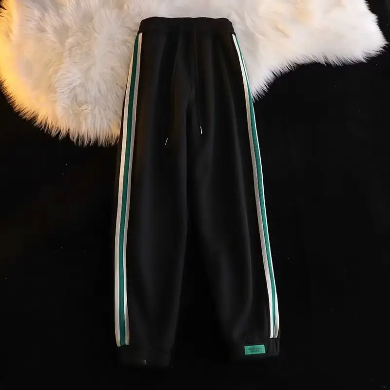 Men Fleece Lined Striped Sweatpants Grey Green — feature 10