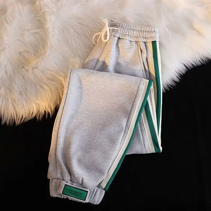 Men Fleece Lined Striped Sweatpants Grey Green — feature 12