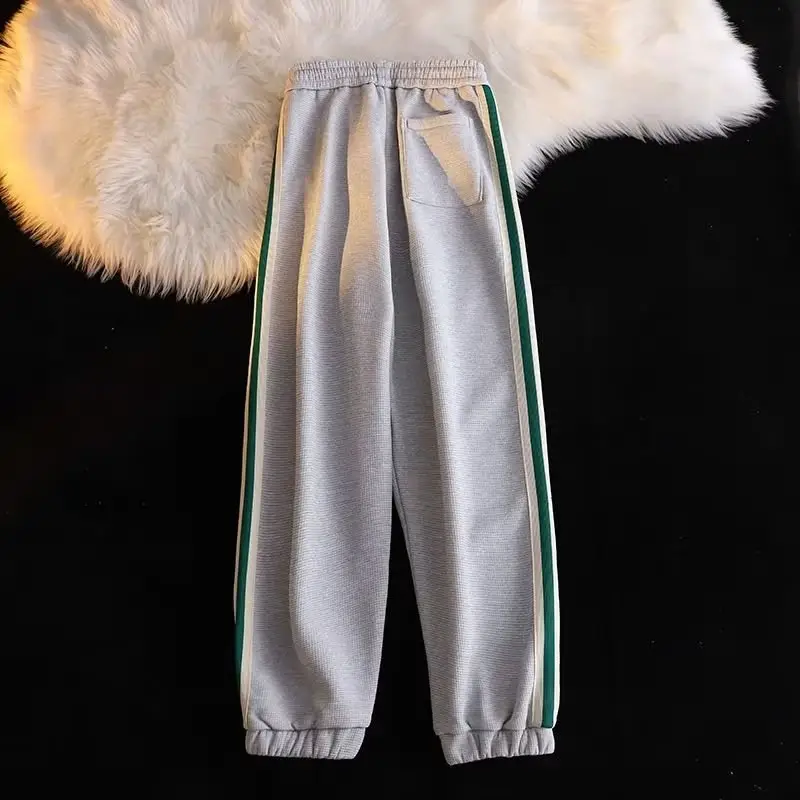 Men Fleece Lined Striped Sweatpants Grey Green — feature 9