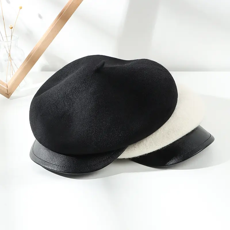 Women's Black Wool Peaked Hat with Japanese Brim - Image 7