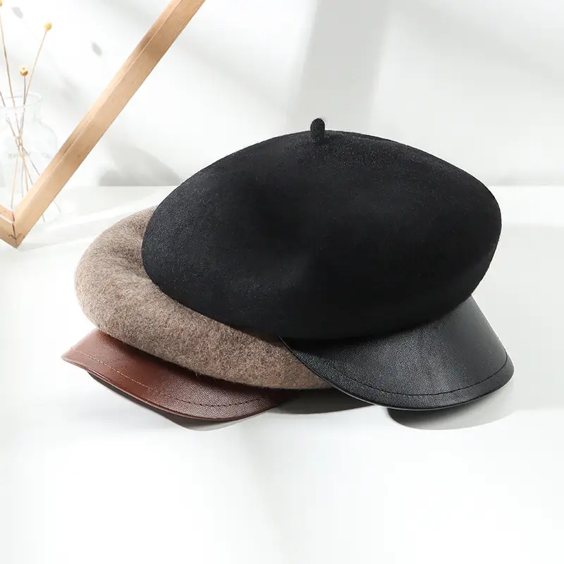 Women's Black Wool Peaked Hat with Japanese Brim - Image 8