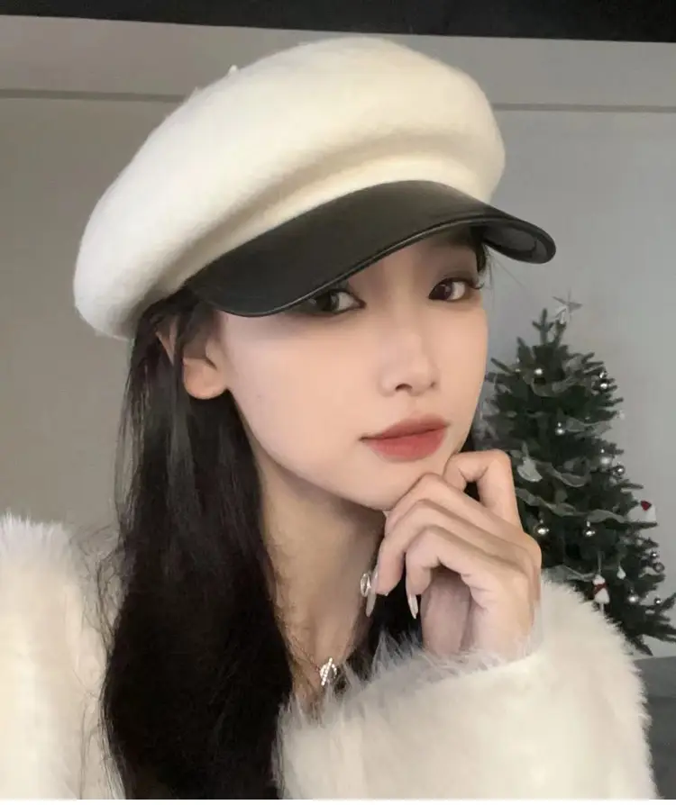 Women's Black Wool Peaked Hat with Japanese Brim — feature 1