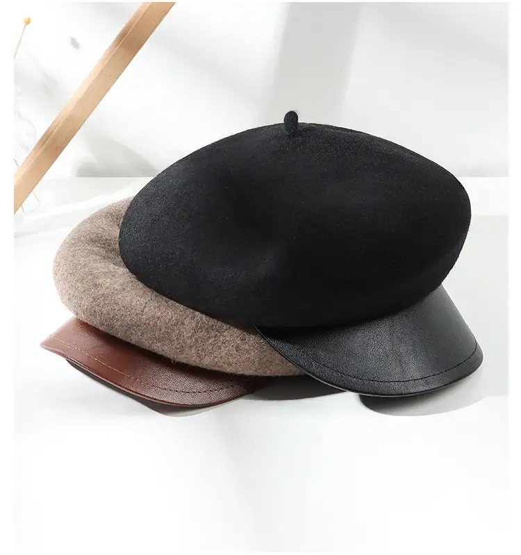 Women's Black Wool Peaked Hat with Japanese Brim — feature 10