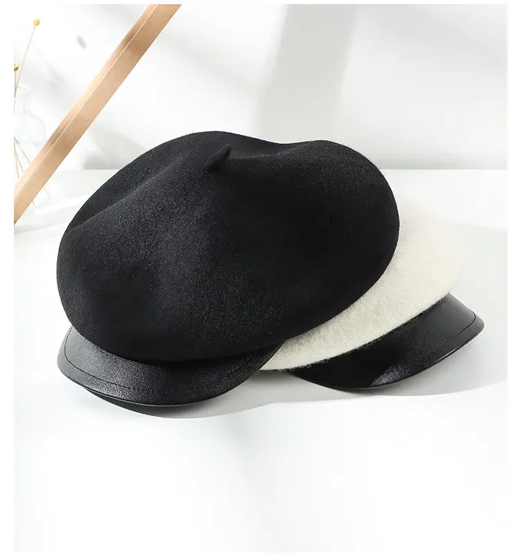 Women's Black Wool Peaked Hat with Japanese Brim — feature 9
