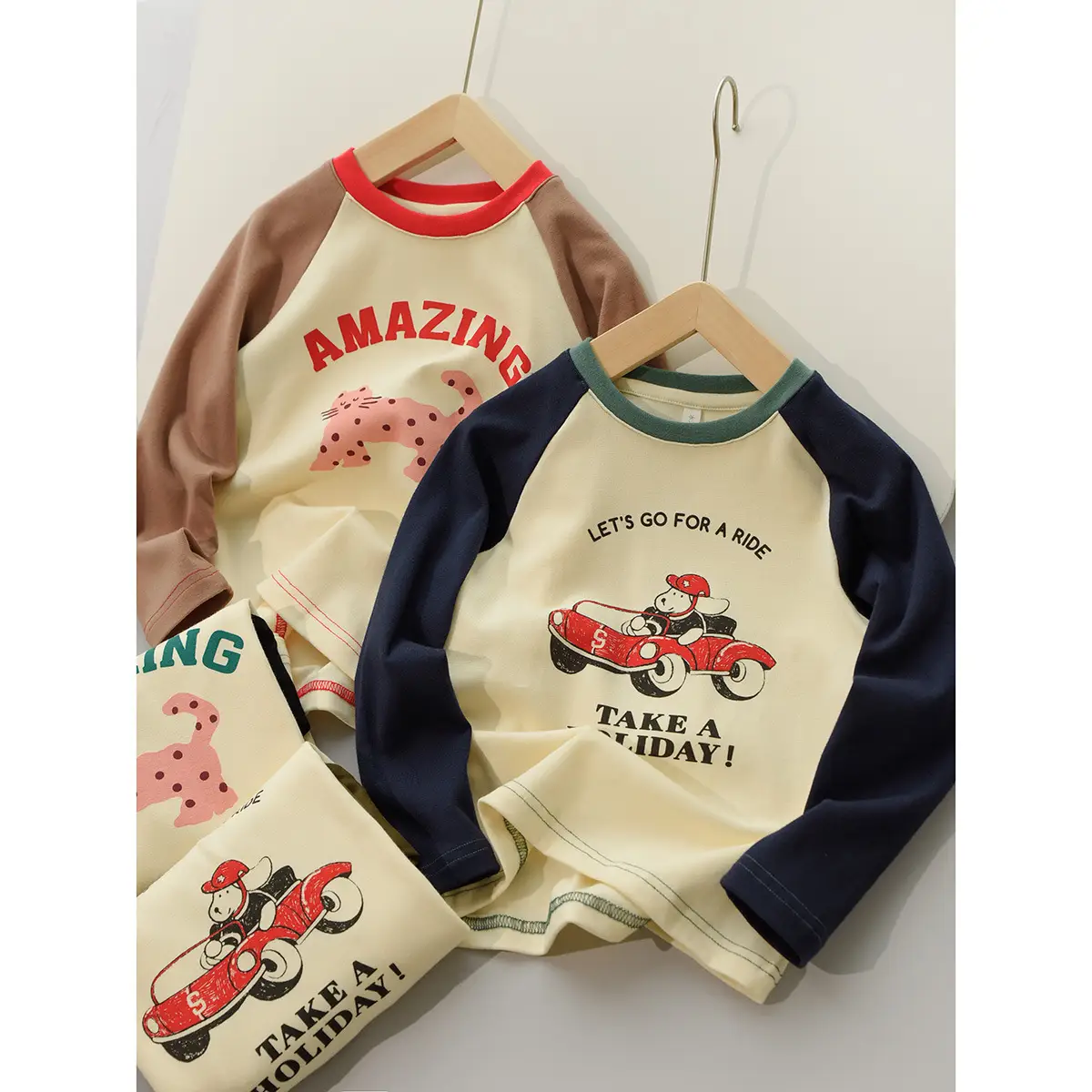Children Cotton Cartoon T-Shirt Boys Round Neck Long Sleeve