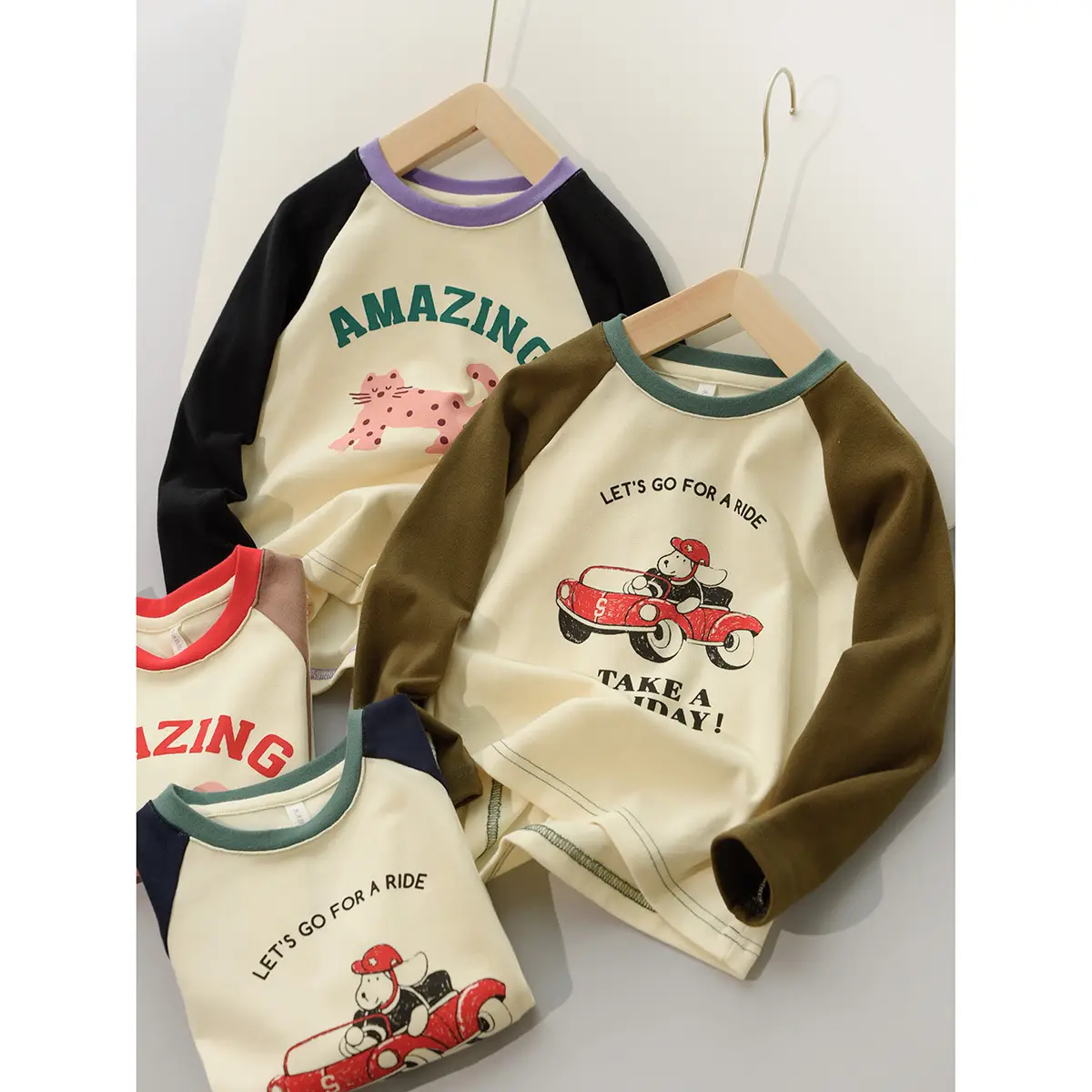 Children Cotton Cartoon T-Shirt Boys Round Neck Long Sleeve