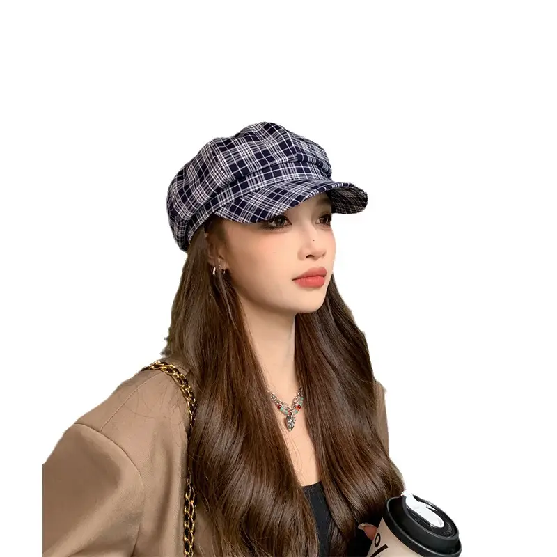 Women Plaid Peak Cap Autumn Winter Hat - Image 10
