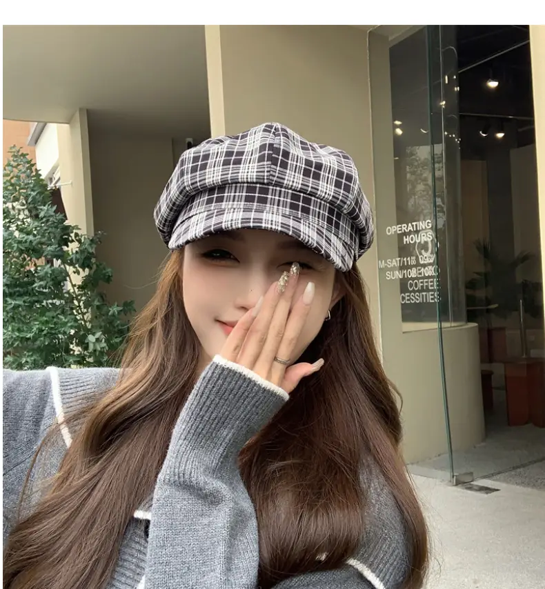 Women Plaid Peak Cap Autumn Winter Hat — feature 10