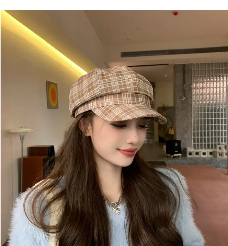 Women Plaid Peak Cap Autumn Winter Hat — feature 8