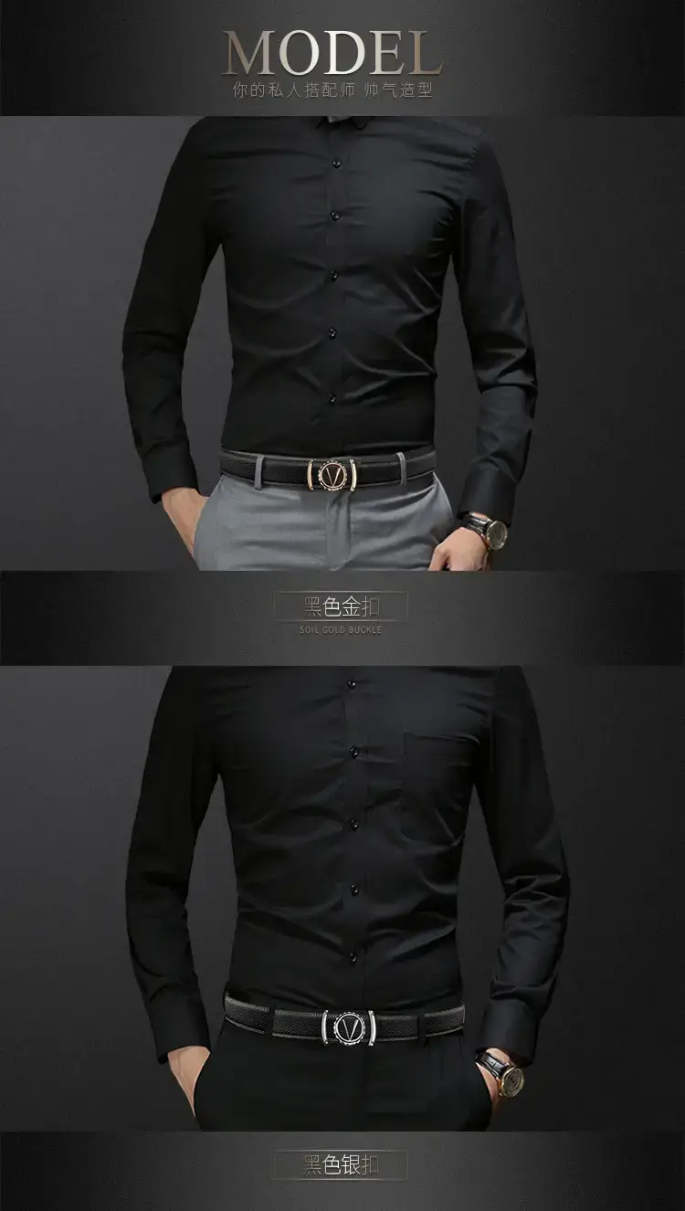 Men's Black Leather Automatic Buckle Belt with Gold Plated Logo — feature 5