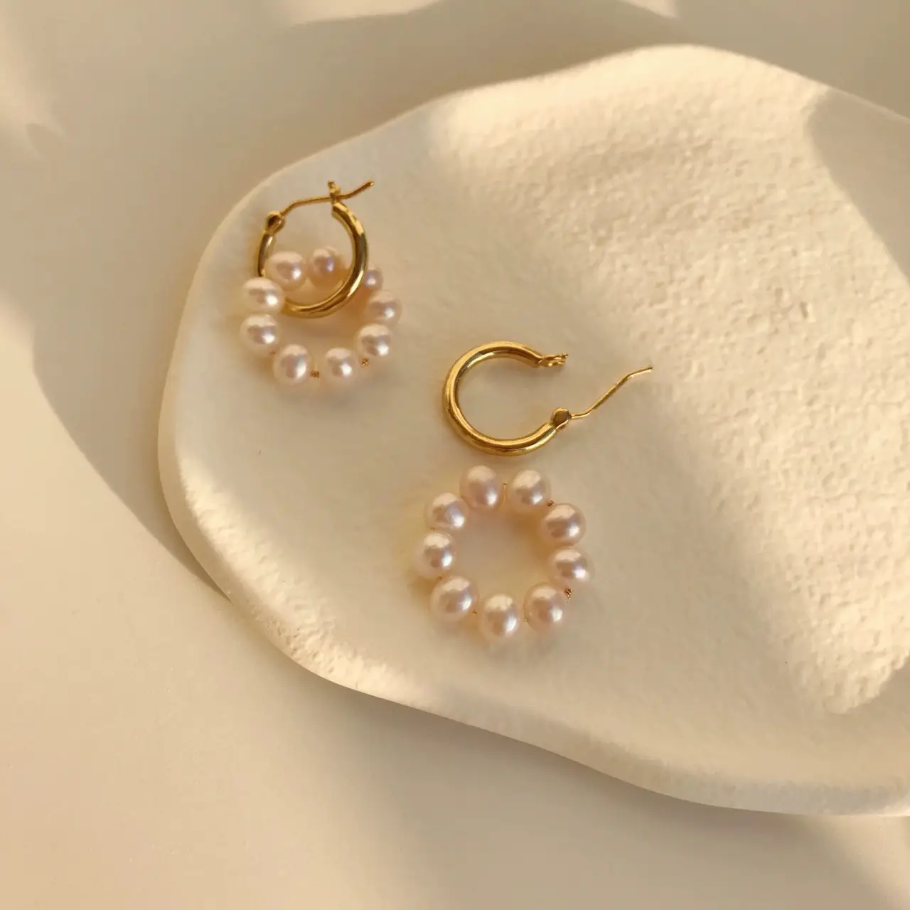 14k Gold Pearl Earrings Retro French Style