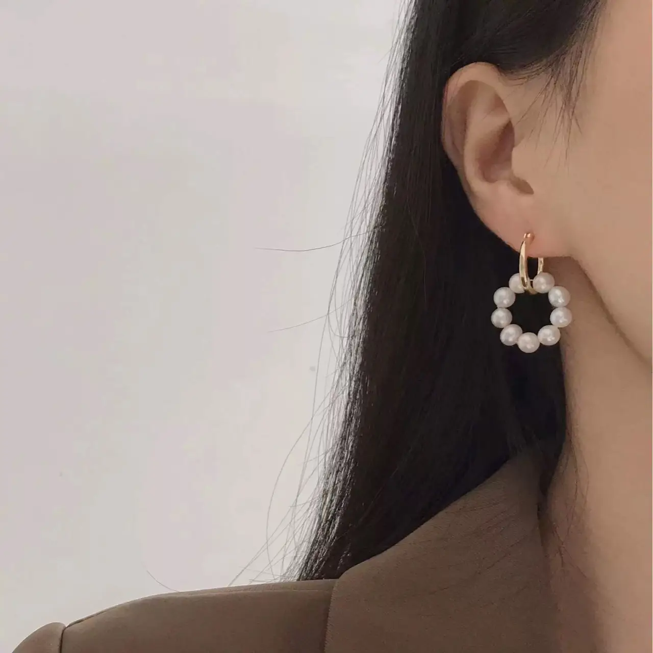 14k Gold Pearl Earrings Retro French Style