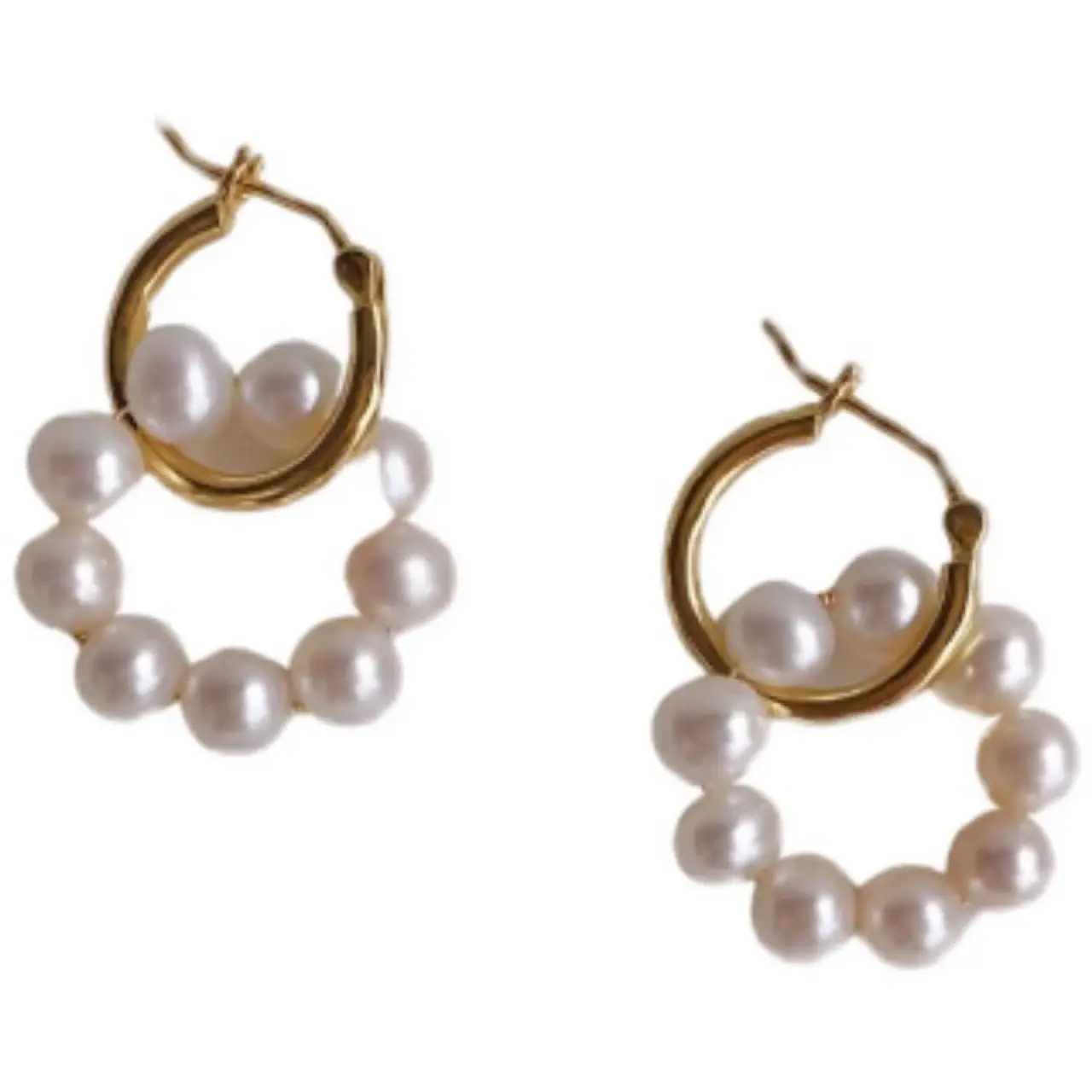 14k Gold Pearl Earrings Retro French Style