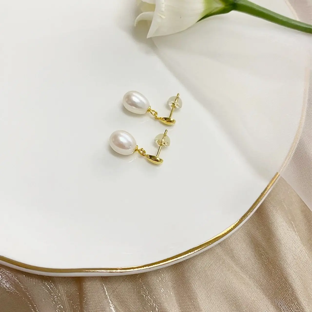 Natural Freshwater Pearl Earrings 925 Silver - Image 4