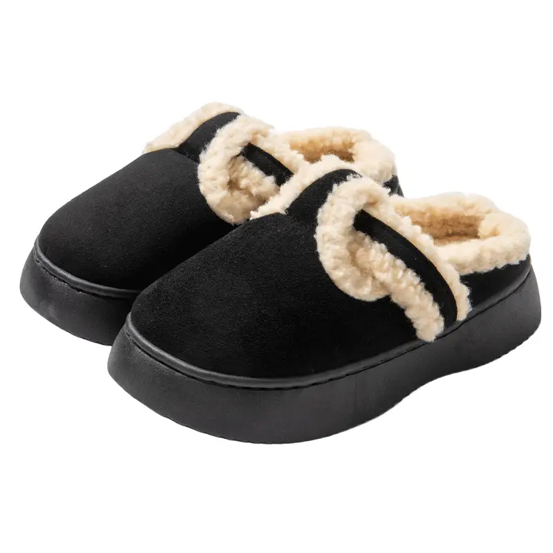 Wholesale cotton slippers women's autumn and winter suede Internet celebrity ins trendy all-match warm fleece-lined outer wear thick bottom closed toe woolen slippers - Image 9