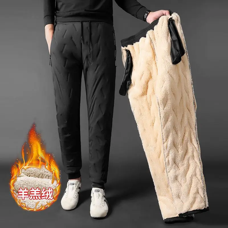 Men's Warm Fleece Lined Cotton Pants Black Plus Size - Image 2