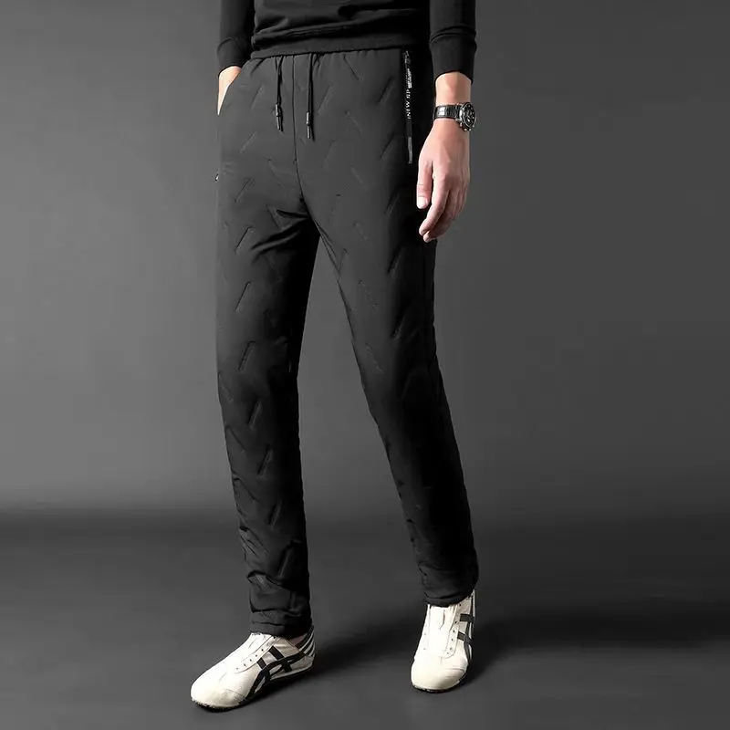 Men's Warm Fleece Lined Cotton Pants Black Plus Size - Image 3